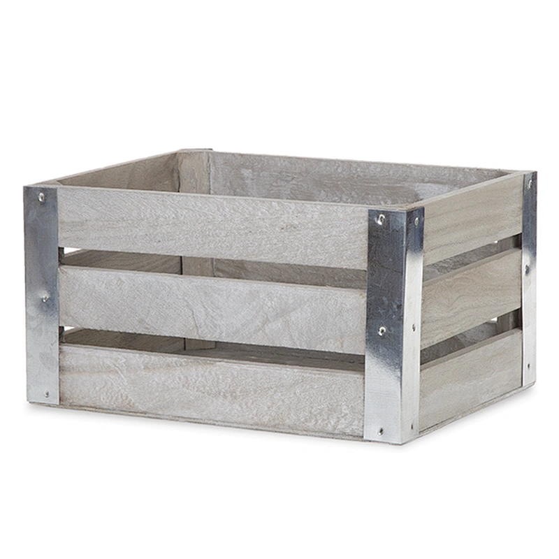 Rect Wooden Fruit  Crate with Metal Corner Set of Three - Antique Grey