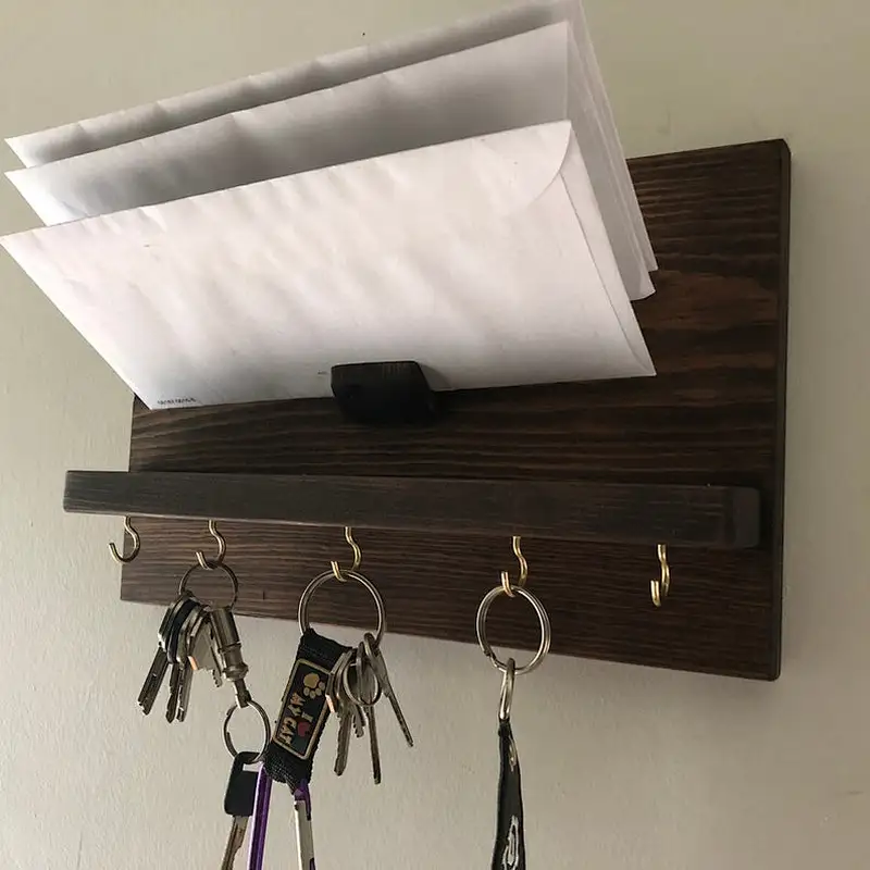 Rustic mail holder and coat key rack wall shelf wall rack shelf wall display shelf