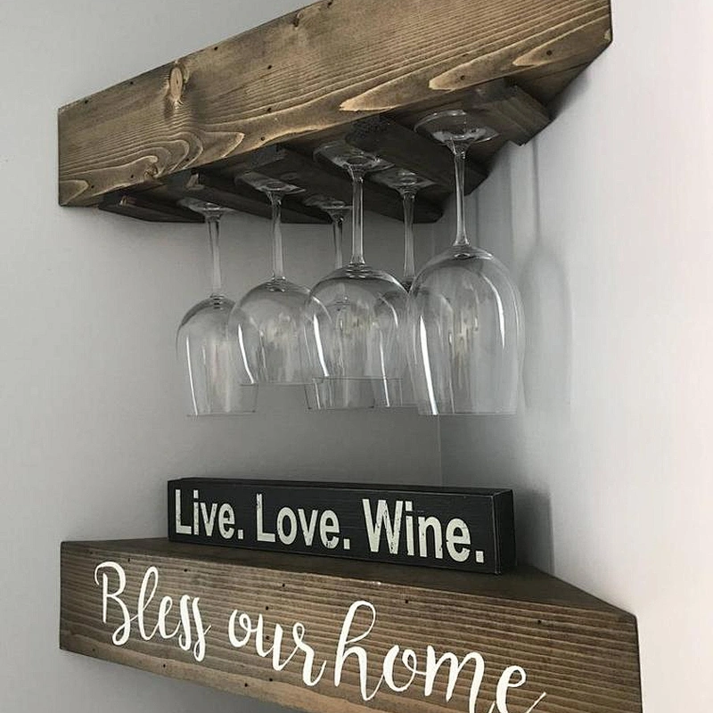 Corner Wine Rack  6 Glasses Wall Mounted Shelf