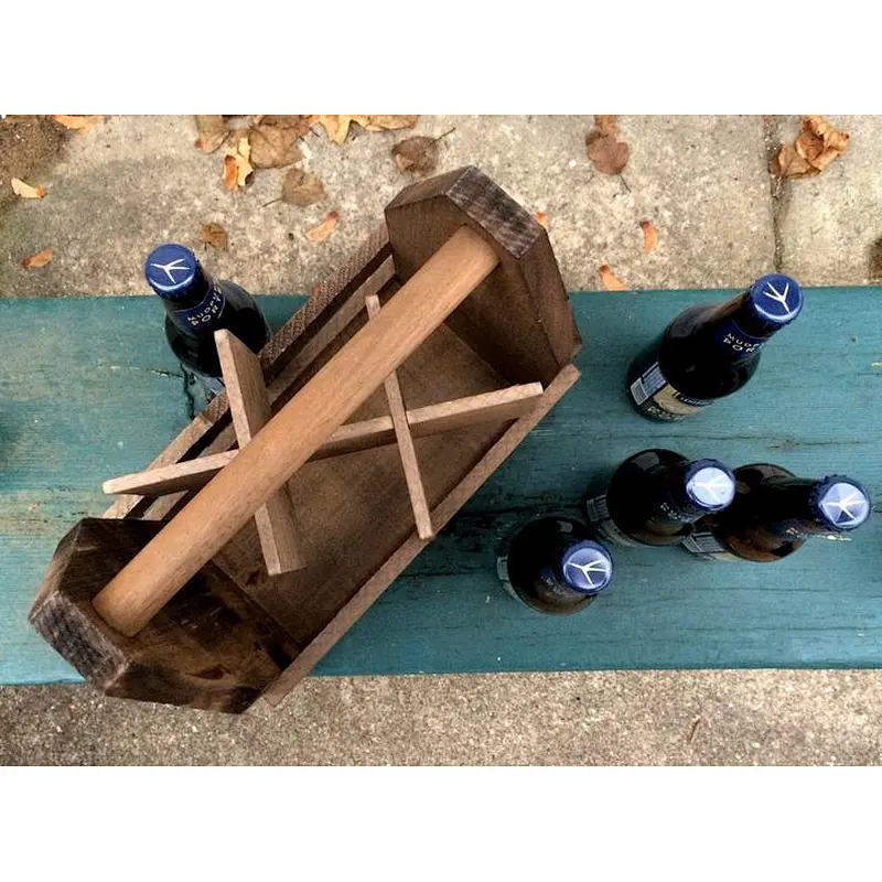 Rustic Farmhouse Wooden Beer Soda Caddy Bottle Carrier