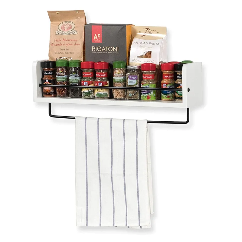 Wooden Shelf with Towel Bar  Organize  Store  and Display Items While Hanging a Towel Plank Shelf
