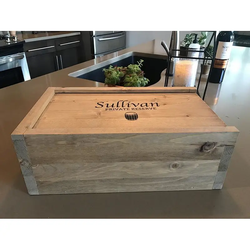 Personalized Wine Box 3 bottle,Personalized Whiskey Box, sliding lid wooden Wine Box