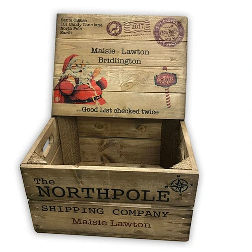Christmas wooden  Box with lid - Personalised - Traditional Wood Stain