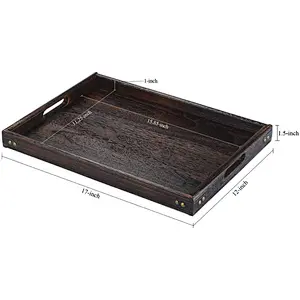 JPCRAFT Simply Espresso Brown Rectangle Wooden Serving Tray Breakfast Tray with Handles,