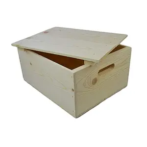 Wooden  Storage Tote Boxes with Lid-Wooden Pine Box with Hand Holes and a Drop on Lid
