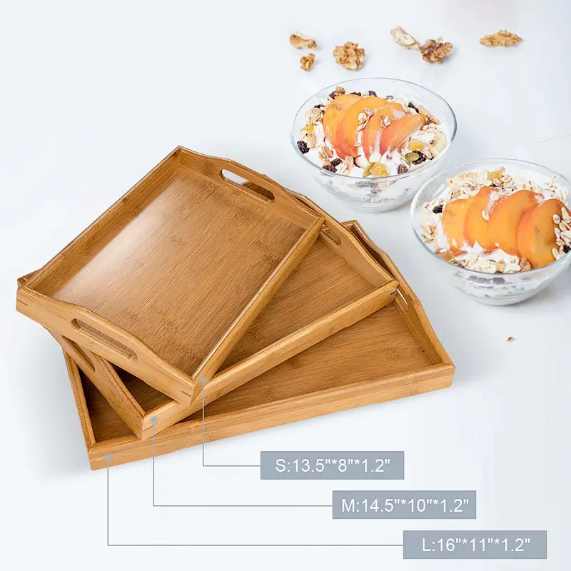Serving Tray,Wood Serving Tray with Handles Boobam Serving Tray Set for Food