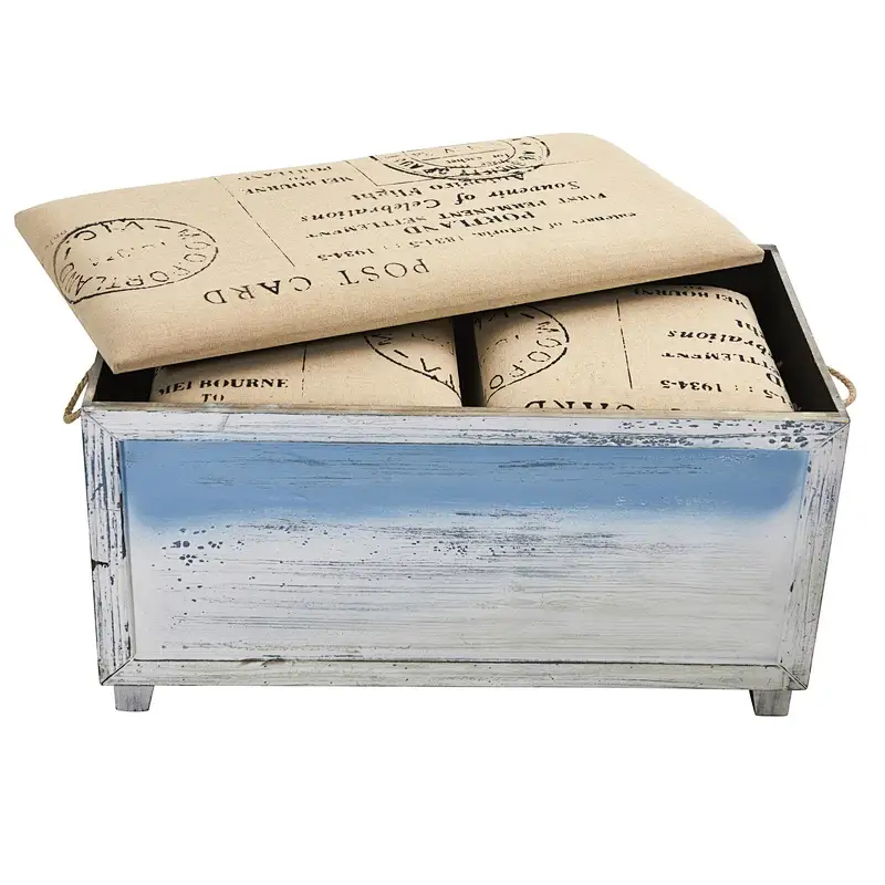 Wooden Boxes, Ocean Breeze Storage Boxes, Bench and Seating Set (Set of 3)