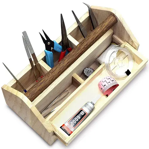 Utensil Storage-Natural Wood Color Wooden Craft Tool Box With Handle