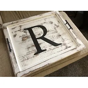 JUNJI Large Oversized Personalized Serving Tray  Wood Coffee Table Tray can be custom wood ottoman tray