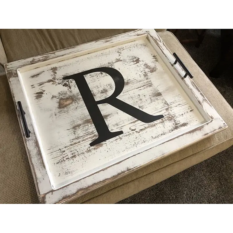 JUNJI Large Oversized Personalized Serving Tray  Wood Coffee Table Tray can be custom wood ottoman tray
