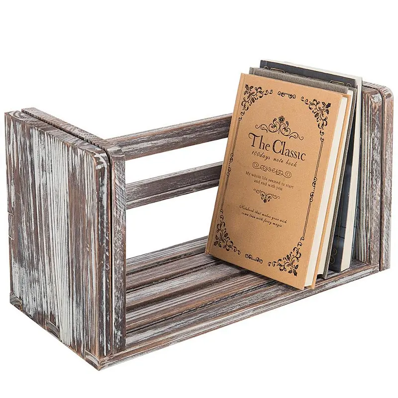 Torched Wood Adjustable-Width Desktop Bookshelf