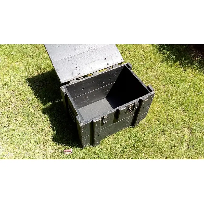 Old wooden military chest, big wooden box for ammunition 2020