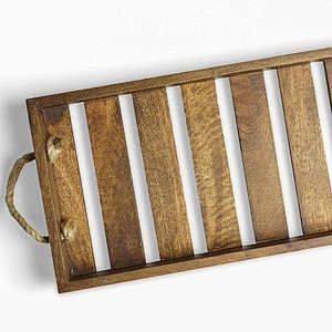 GoCraft Mango Wood Tray with Rope Handles | Serveware Kitchen Accessories Breakfast Tray