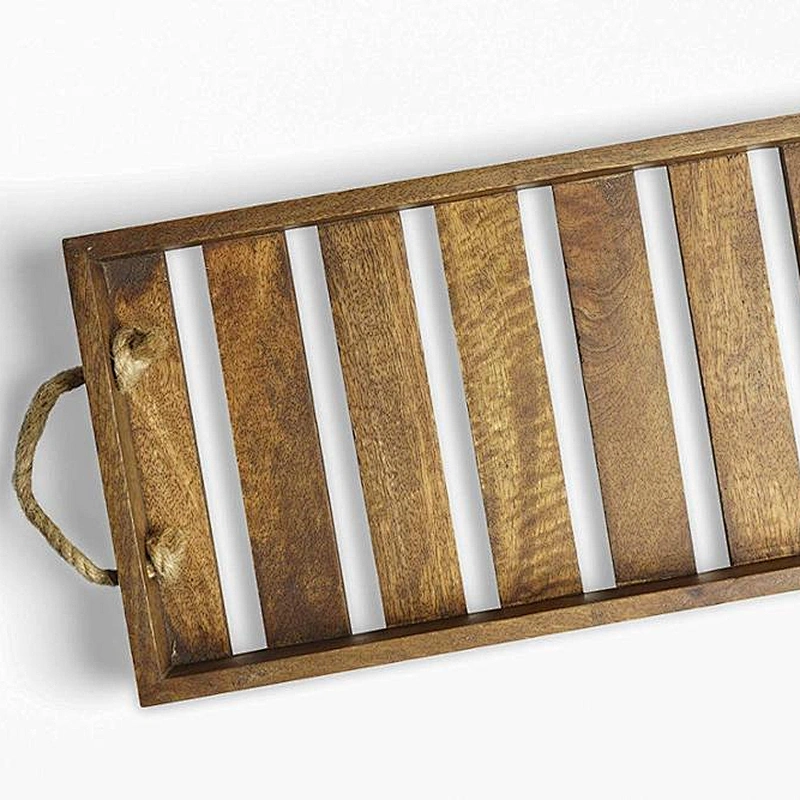 GoCraft Mango Wood Tray with Rope Handles | Serveware Kitchen Accessories Breakfast Tray