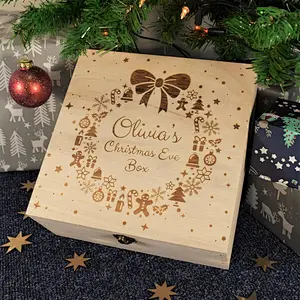 Engraved Christmas Eve Box - Bespoke Personalised Wooden Christmas Box for Children, Ready To Fill With Gifts