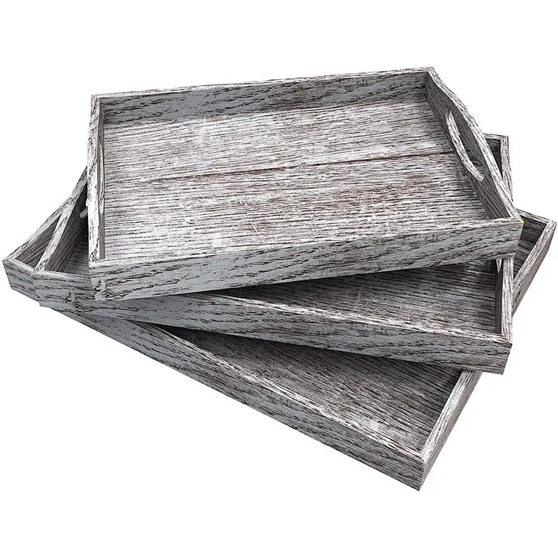 Decorative Natural Wood Serving Tray - Rustic Vintage Style