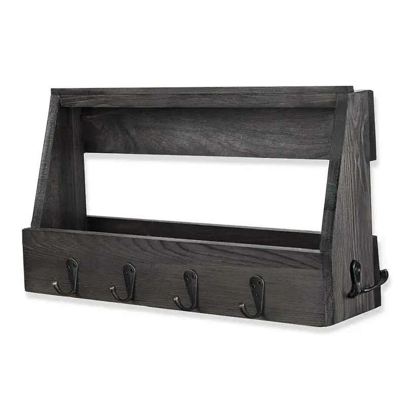 Wooden Wall Mount Mail Holder Organizer with 8 Hooks Coat Rack