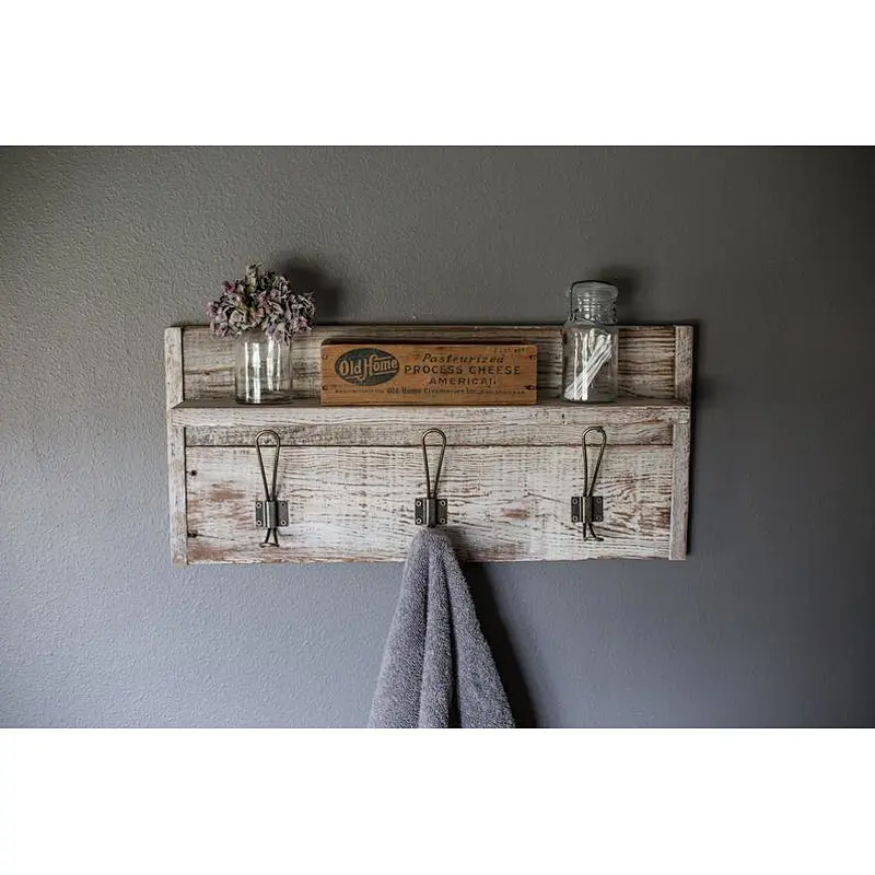 Farmhouse Bathroom Storage Coat Racks  Wooden Shelf with Hooks