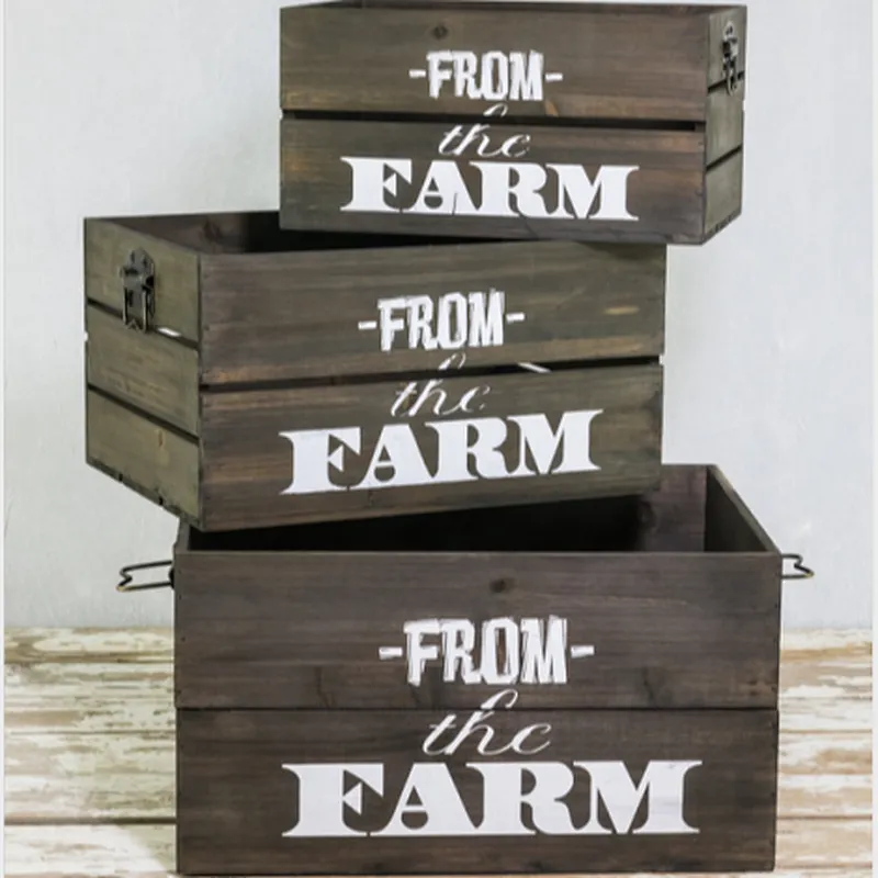 Custom Wooden crate From The Farm Rustic Wood Crate Set of 3 2020
