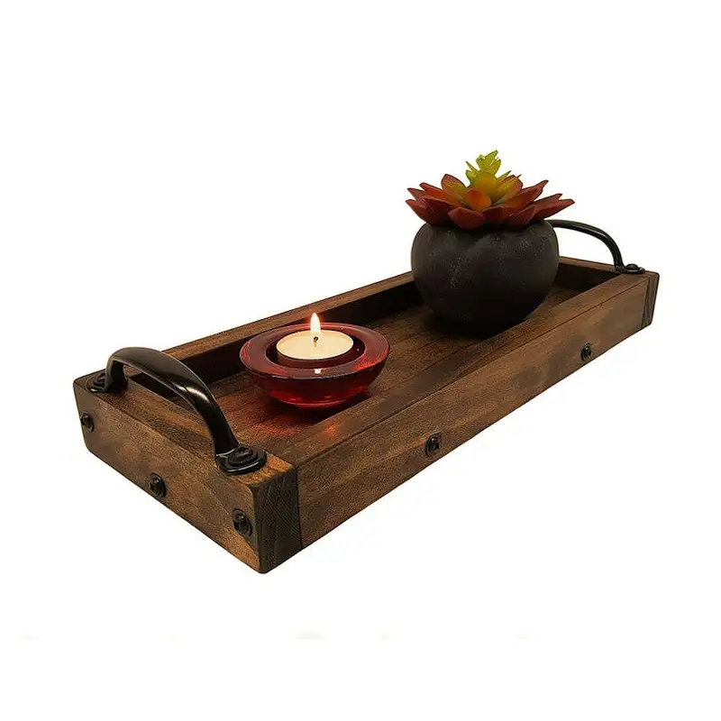 Storage Tray Wholesale  Wooden Tray Table Serving Trays for Ottomans Wooden Tray With Metal Handle Serving Trays for Ottomans