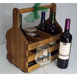 Wooden Wine Tote | Reclaimed Wine Carrier-Personalized Rustic 6-pack beer bottle carrier 12 oz longnecks wood