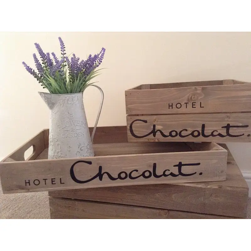 Personalised Rustic Wooden Tray handmade wooden apple crate tea serving  breakfast tray or garden seedling tray