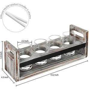 MyGift Set of 2 Torched Wood Beer Flight Serving Caddies with Chalkboard Panels & 4 Tasting Glasses