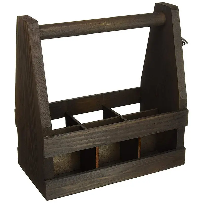 Trademark Innovations Wooden Caddy Tote For Six Pack Beer & Sodas with Bottle Opener (Brown)