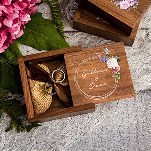 Custom Engagement Proposal Ring Holder, Floral Square Ring Bearer Box