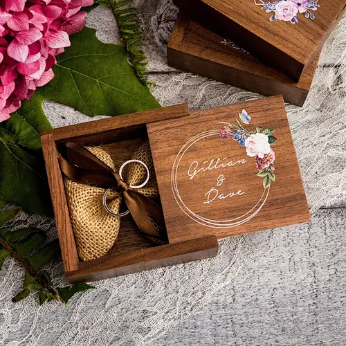 Custom Engagement Proposal Ring Holder, Floral Square Ring Bearer Box