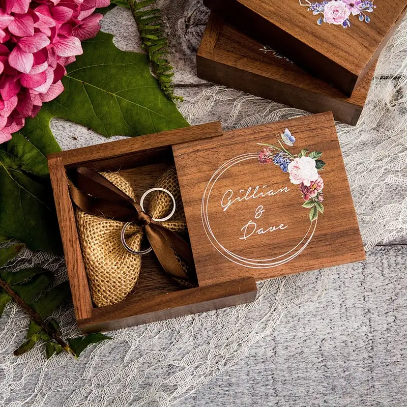 Custom Engagement Proposal Ring Holder, Floral Square Ring Bearer Box