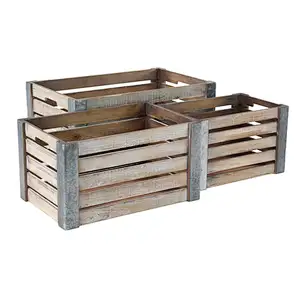 Set of 3 Wooden Pallet Box Planters - Off-white