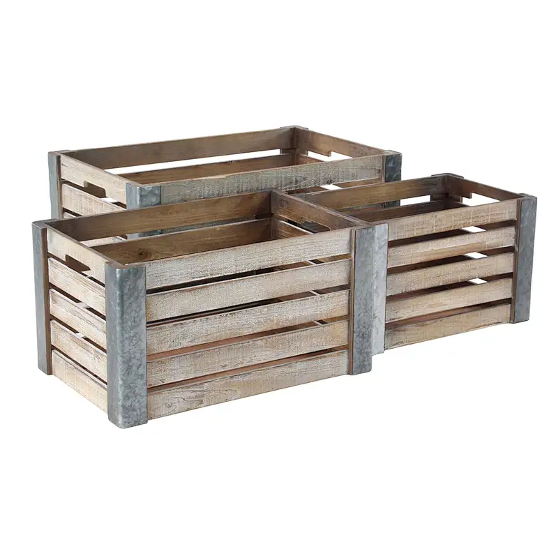Set of 3 Wooden Pallet Box Planters - Off-white