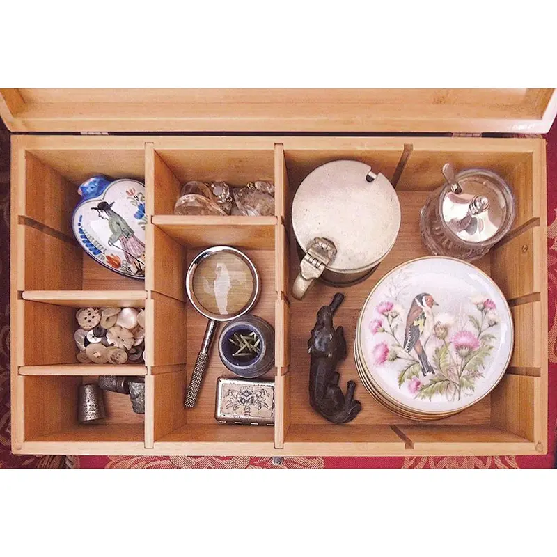 Rustic personalized customized cheap  Multikeep Adjustable Tea Box 128 Tea Bag Storage Organizer Bamboo Latching Lid (Blank Lid)