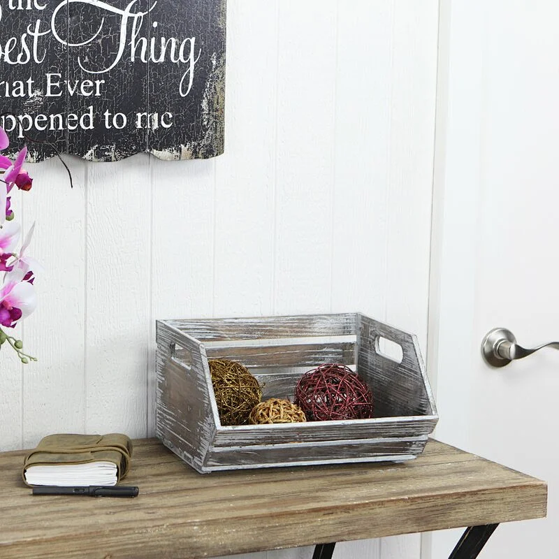 custom wooden gift box Nesting Ash Brown Wood Accent Crates Box For Storage