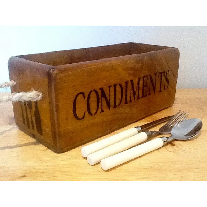 CONDIMENTS Wooden storage crate with rope handles wooden box