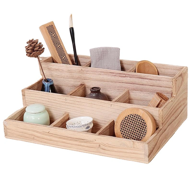 Solid Wood Shelf Trapezoid Multi-layer Desktop Storage Display Stand