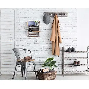 Home Decor-Rustic Shelves, Wood Wall Mounted Organizer Shelves 2 Hooks, 2-Tier Storage Rack, Brown