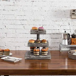2-Inch 3-Tier Torched Wood Dessert/Appetizer Stand