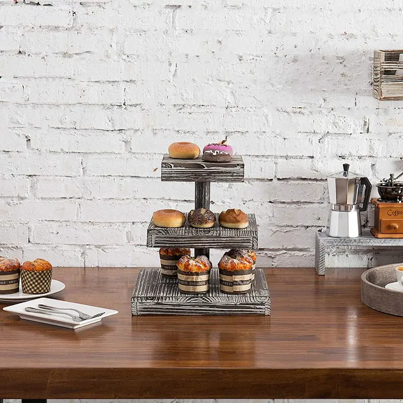 2-Inch 3-Tier Torched Wood Dessert/Appetizer Stand