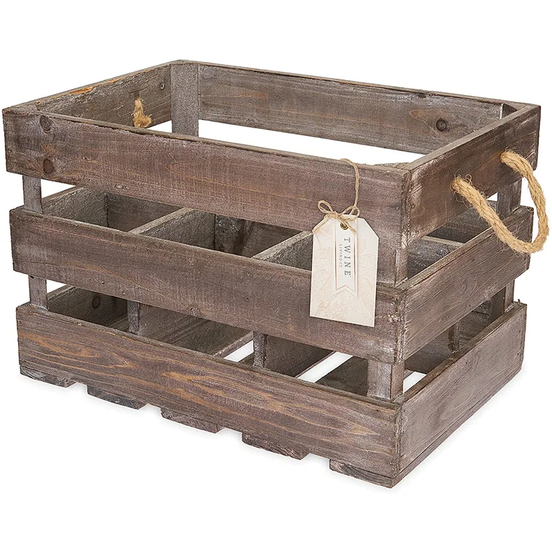 Wood Wine Holder Rustic Farmhouse Wooden 6 Bottle Crate