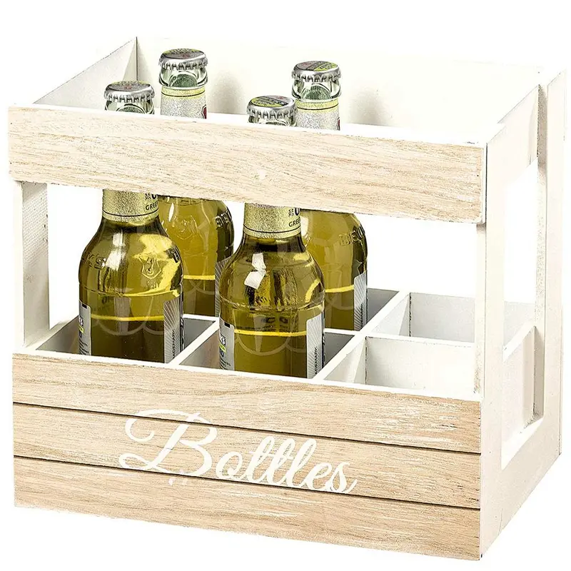 Wooden wine bottle holder, Wine Tote,  WHW Whole House Worlds Farmers Market Bottle Holder /Beer Storage Box