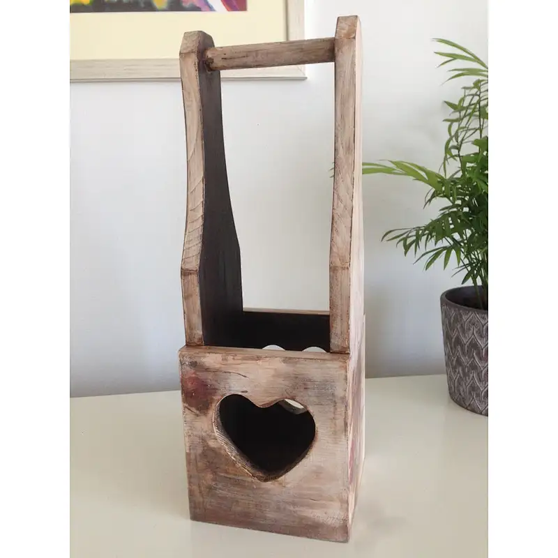 Wooden wine bottle holder, made with heart, 100% natural materials  Wooden Beer Caddy