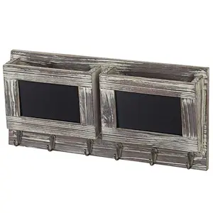 Mail Sorter Organizer Wood Key Holder Organizer, Slot Rustic Wall-Mounted Wood Mail Holder with 6 Key Hooks and Chalkboard Label