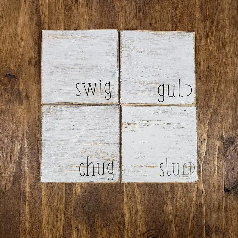 Junji Coaster Set  Funny Coasters  Set of 4 Farmhouse Decor Handpainted Drink Holders CheersWine  Coaster