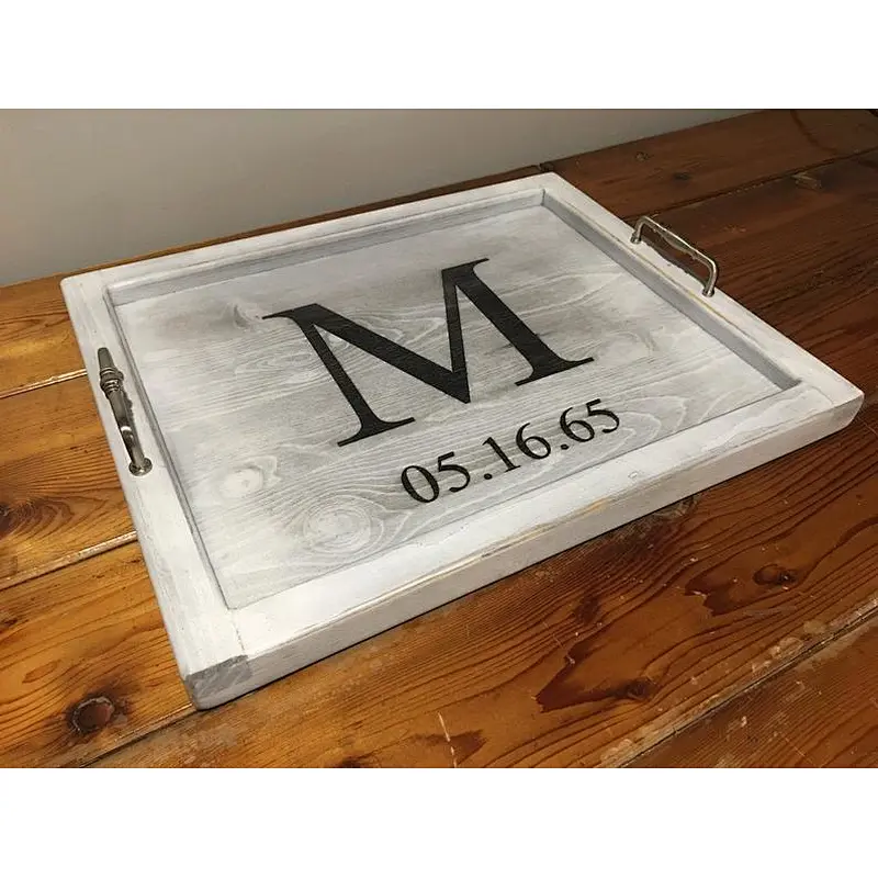 JUNJI Large Oversized Personalized Serving Tray  Wood Coffee Table Tray can be custom wood ottoman tray