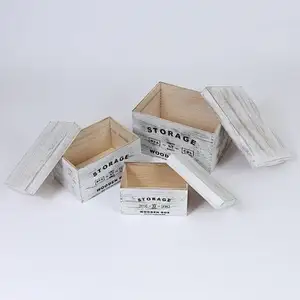 Set of 3 Storage Wood Boxes w/ Lids