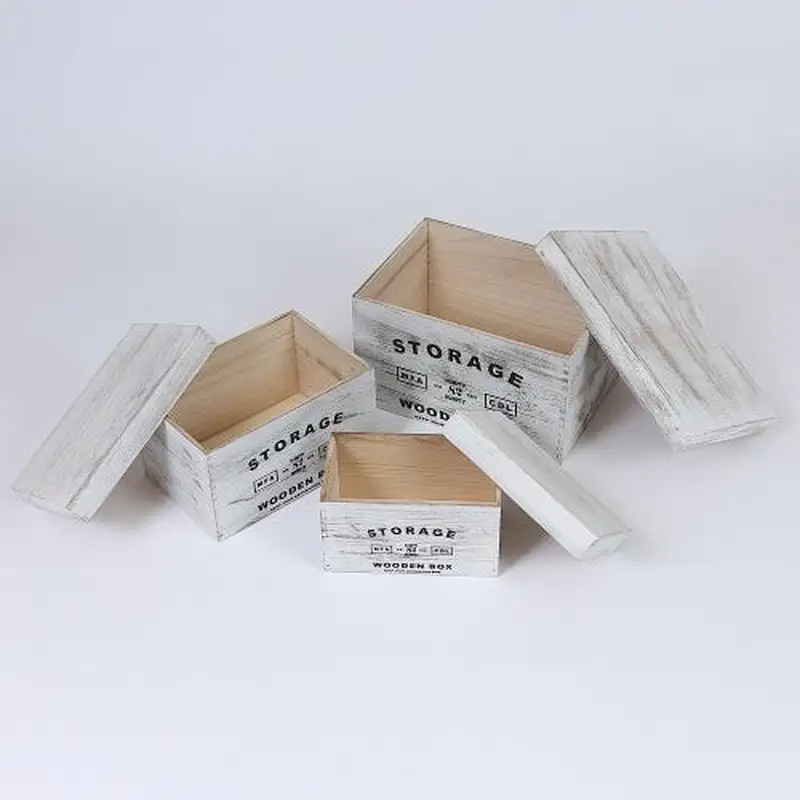 Set of 3 Storage Wood Boxes w/ Lids