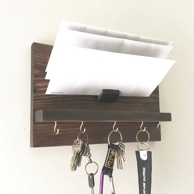 Rustic mail holder and coat key rack wall shelf wall rack shelf wall display shelf
