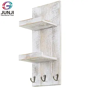 Rustic wood floating wall shelves bathroom shelf with hooks wall mounted home decor wall shelf